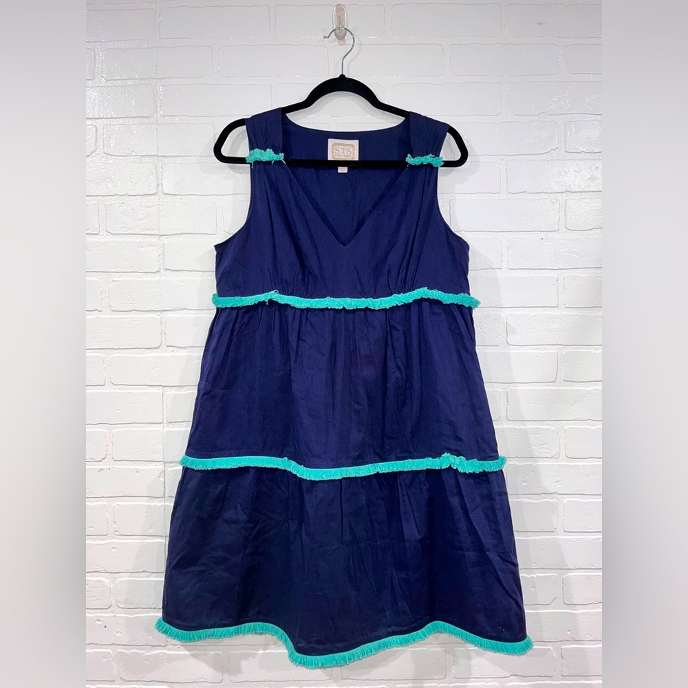 Sail to Sable - Navy Sleeveless Cotton Dress w/ Turquoise Fringe